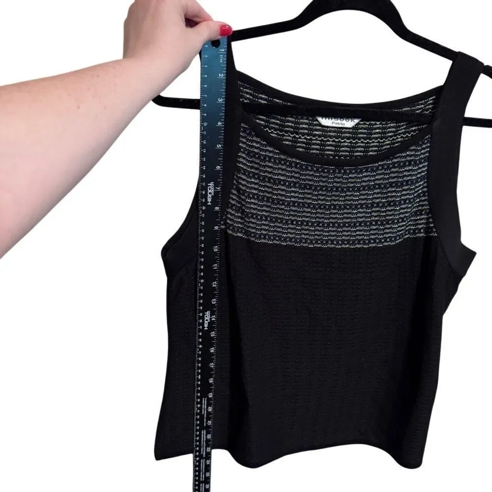 MISOOK- 2 Piece Matching Tank Sweater Set Black Blue Metallic, Size L Petite